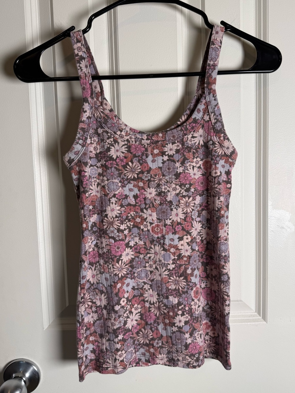 aerie Pink and Lavender Floral Ribbed Tank